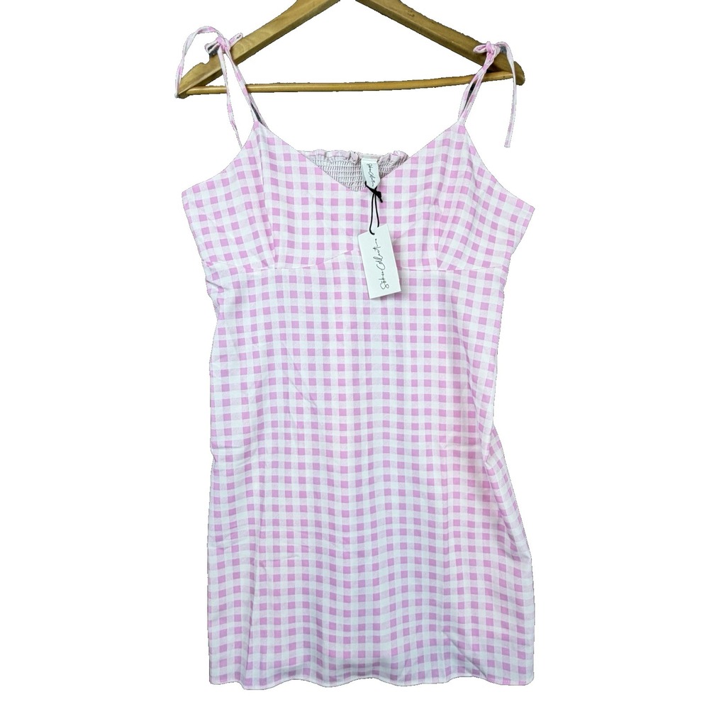 Sokie Collective Tie Strap Mini Dress Womens XL‎ Pink Gingham Cottagecore Picnic
